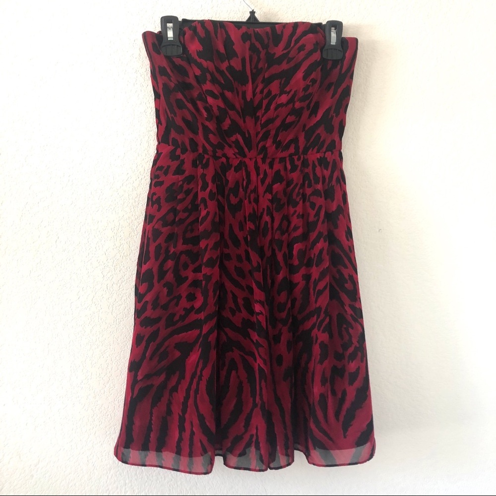 White House Black market Leopard print strapless mini dress